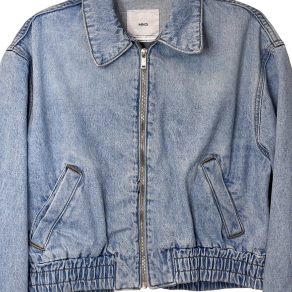 Mango blue collared full zip denim bomber jacket size M - Picture 4 of 14